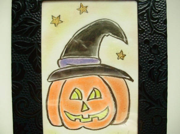 絵画 インテリア 水彩画 額絵 ハロウィーン 星 2枚目の画像