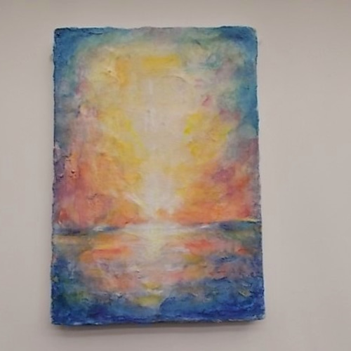 『Moonlight』　蜜蝋画　水彩画　絵画　イラスト　インテリアデザイン 絵画インテリア キャンバス画 水彩画 夢の中の風景 夕景 絵画