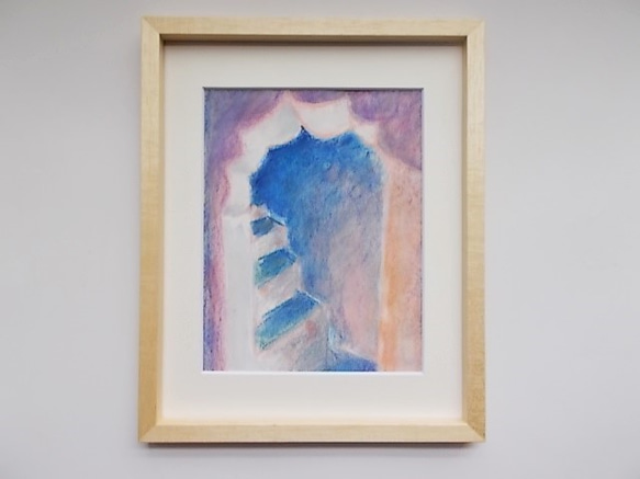 絵画 インテリア 額絵 水彩とクレパスのコラボ画 夢の中 階段 1枚目の画像