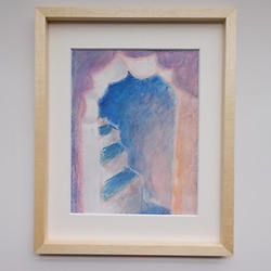 絵画 インテリア 額絵 水彩とクレパスのコラボ画 夢の中 階段 2枚目の画像