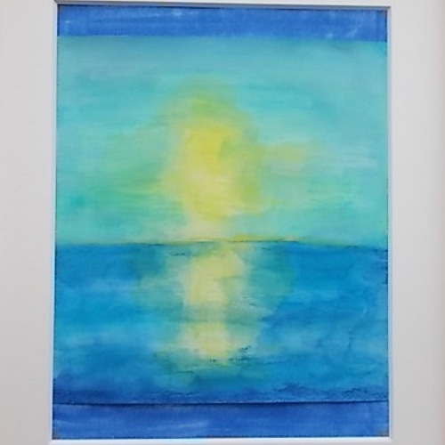 絵画　ソウ・リッカイ　水彩画 The Seascape, hazy horizon / Watercolor 海景 霞んだ水平線