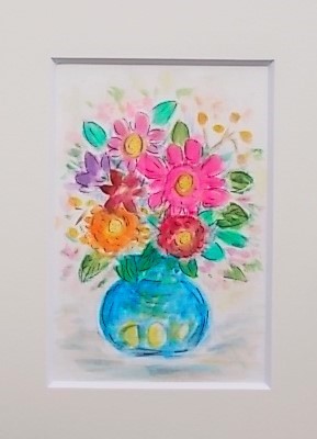 【真作】絵画　日本画　福文字の壺と花　静物画　モダン水彩　インテリア　W112 真作】絵画 日本画 福文字の壺と花 静物画 モダン水彩 インテリア