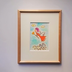 絵画 インテリア額絵 水彩画 ハートを持って妖精がやって来た オレンジ 4枚目の画像