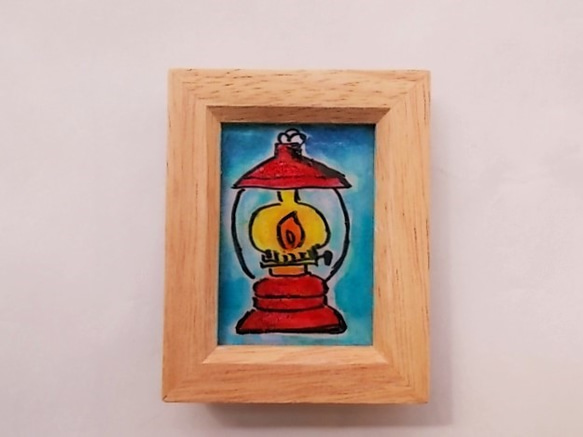 絵画 インテリア 水彩画 ミニ額絵 赤いランプ 2枚目の画像
