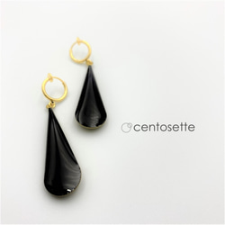 [Resale] Black &amp; Gold Drop Hoop Earrings / Surgical Stainles 第1張的照片