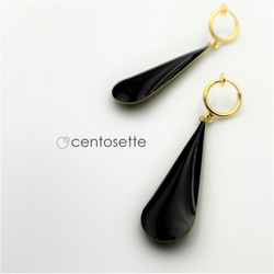 [Resale] Black &amp; Gold Drop Hoop Earrings / Surgical Stainles 第2張的照片