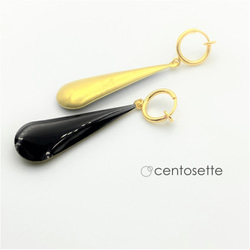 [Resale] Black &amp; Gold Drop Hoop Earrings / Surgical Stainles 第3張的照片