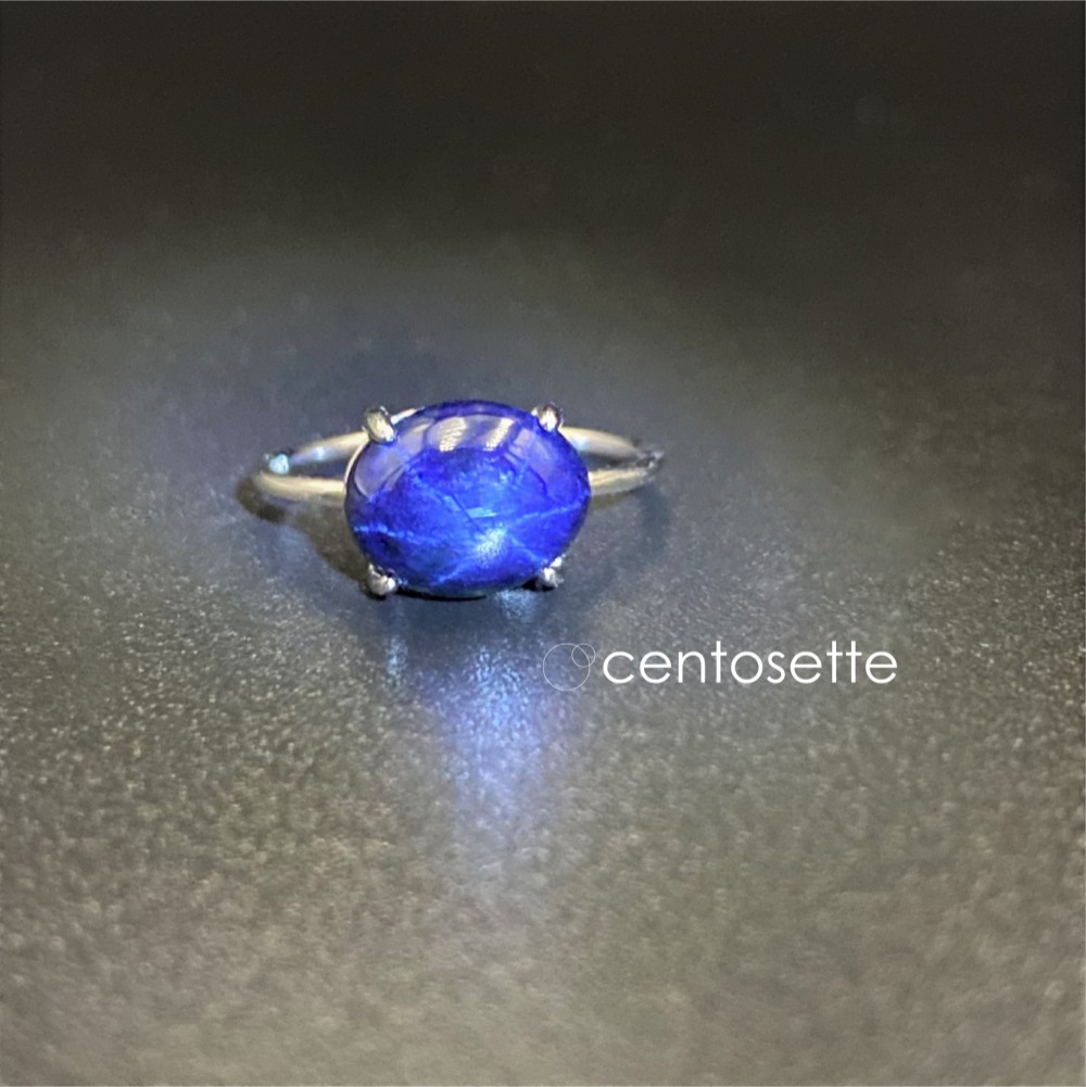 【再販】運命の石・スターサファイアLサイズの4本爪シンプルSV925リング/リング台カラー変更可