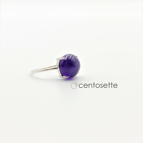 二月生日石 豐滿圓形紫水晶 4 爪簡約 SV925 戒指/戒指底色多變 第10張的照片