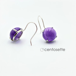 二月生日石豐滿圓形紫水晶 4 釘簡單 SV925 鉤形耳環/穿孔配件顏色多變 第2張的照片
