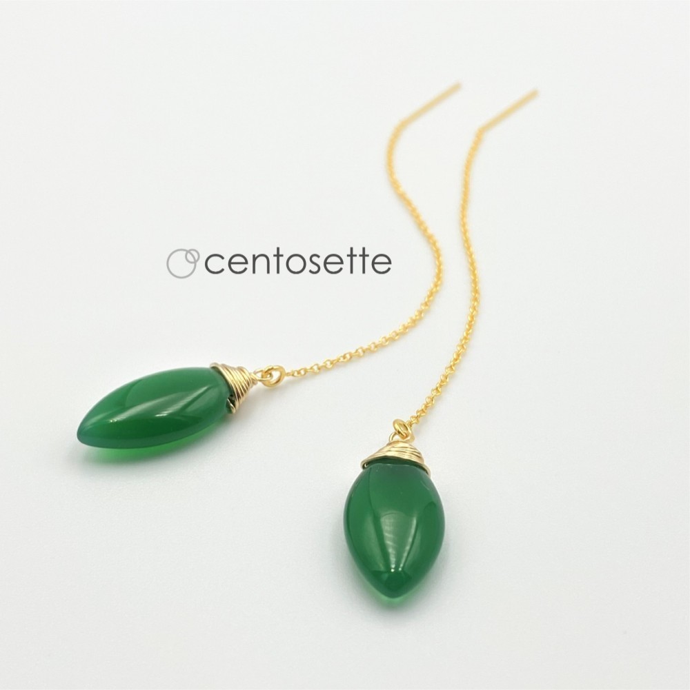 【再販】鮮やかグリーンオニキスの14KGFアメリカンピアス/サージカルステンレスピアス・イヤリングヘ金具変更可