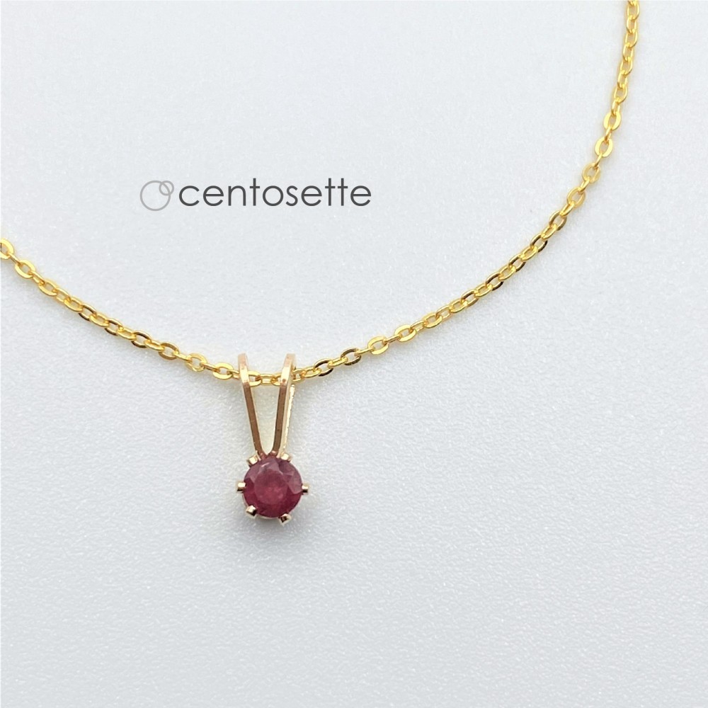【再販】輝くルビーの14KGFプチネックレス/サージカルステンレスチェーンへ変更・チェーン延長・アジャスター付きへ変更可