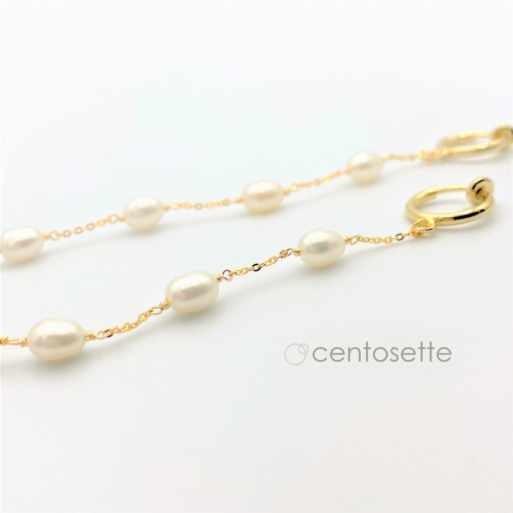 淡水パールのステーションフープイヤリング・ゴールド/ネジバネ・クリップ・サージカルステンレスイヤリングへ金具変更可