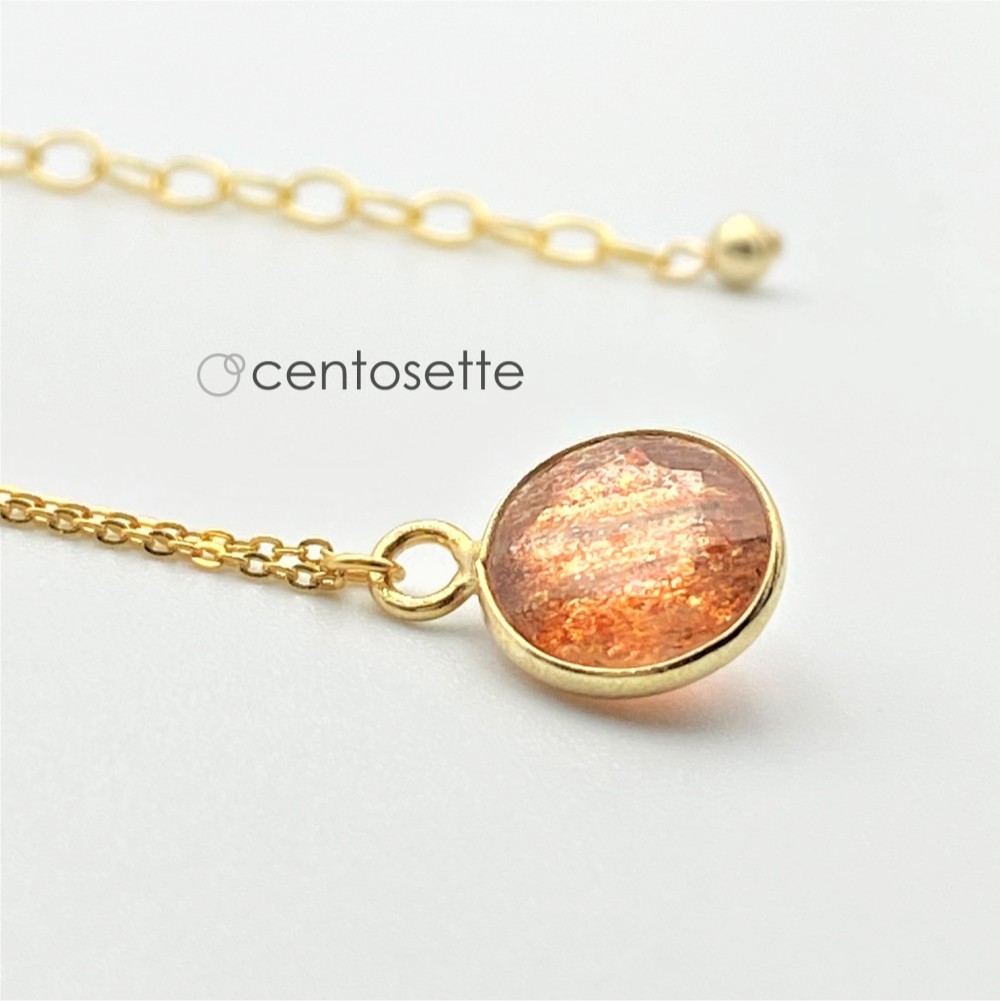 【再販】大粒サンストーンのゴールドフィルドチェーンネックレス/サージカルステンレスチェーンへ変更可・チェーン延長可