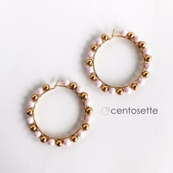 淡粉色和金屬金色雙色圈形耳環/金屬配件可換成無穿孔耳環 第1張的照片