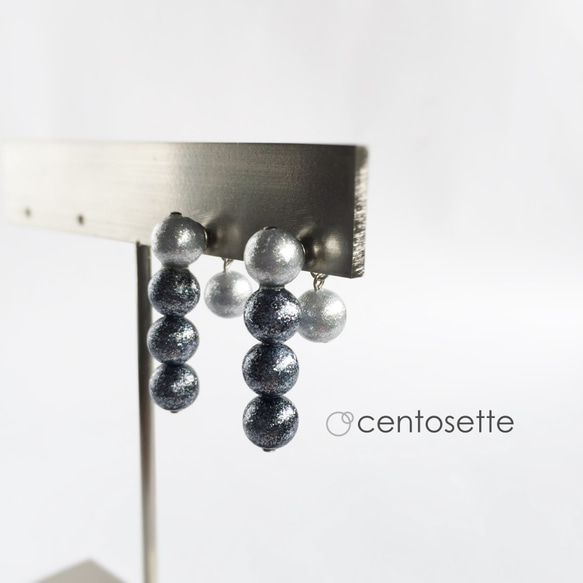 [再次上架] 灰色閃亮珍珠鋒利I字型耳環/手術不鏽鋼配件可換，金屬配件可換成耳環。 第5張的照片