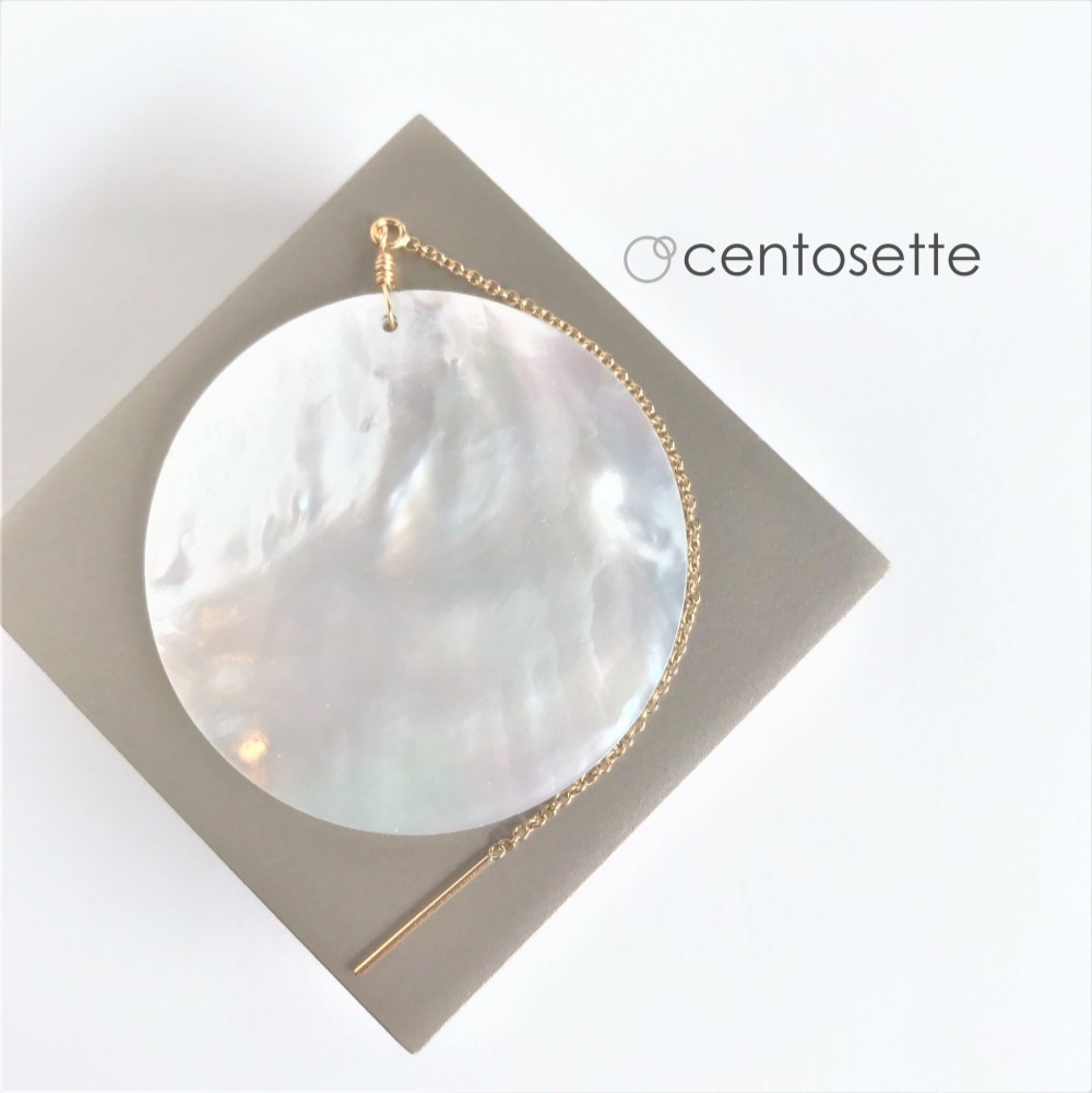 【再販】片耳ピアス・ホワイトシェルのビッグサークル14KGFアメリカン片耳ピアス/サージカルステンレスへの金具変更可