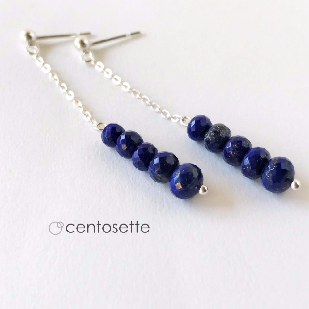 ラピスラズリ揺れるSV925 Iラインピアス/サージカルステンレスピアス・イヤリングへの金具変更可