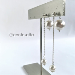 優雅的施華洛世奇珍珠 SV925 Chain 3Way 耳環 / 外科不銹鋼耳環 / 耳環可換金屬配件 第4張的照片