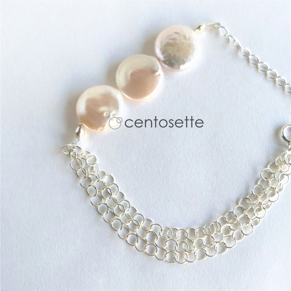 【再販】涼やか淡水パールとSV925のスマートチェーンブレス