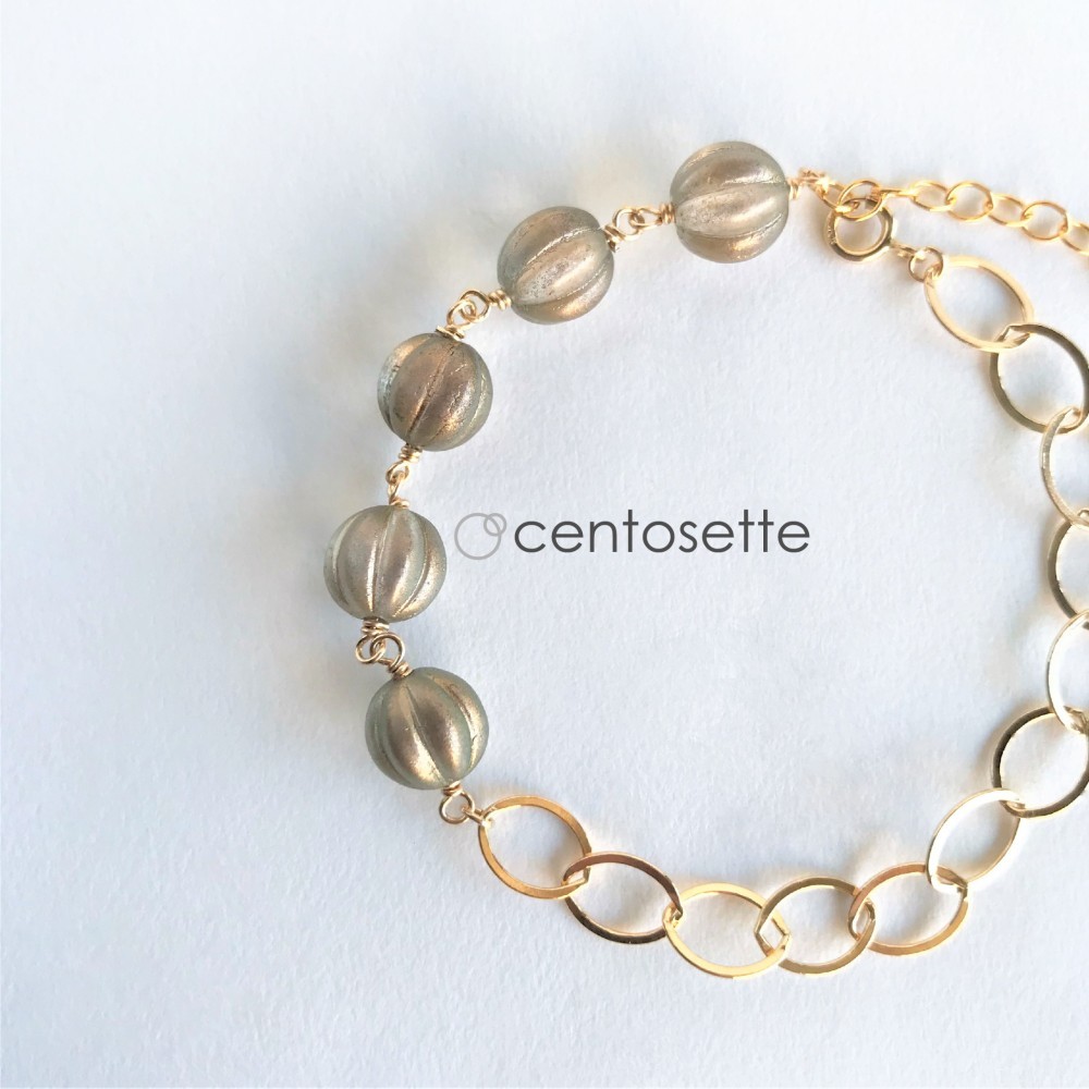 【再販】涼チェコガラスの14KGFフラットチェーンブレス