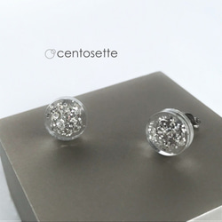 [再次上架] Clear circle twinkle glitter titanium earrings / Surgical 第1張的照片