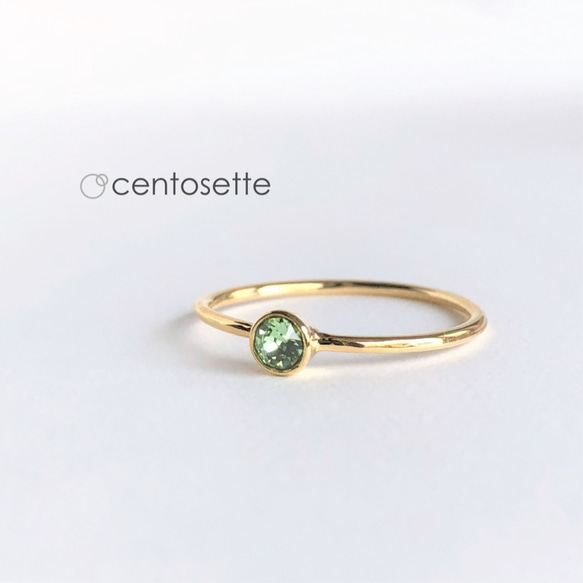 【再次上架】精緻金戒指鑲橄欖石施華洛世奇水晶/戒指底色可變 第1張的照片