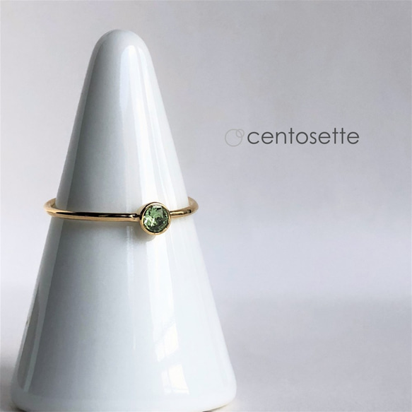 【再次上架】精緻金戒指鑲橄欖石施華洛世奇水晶/戒指底色可變 第4張的照片