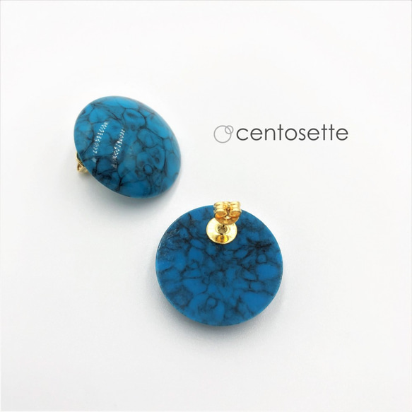 [Resale] Vintage Lucite Turquoise Color Earrings / Metal fitting 第3張的照片