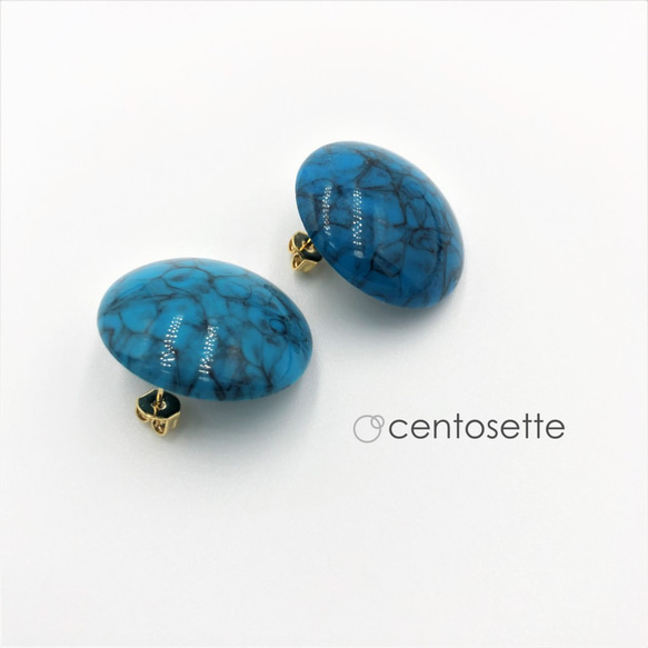 [Resale] Vintage Lucite Turquoise Color Earrings / Metal fitting 第5張的照片