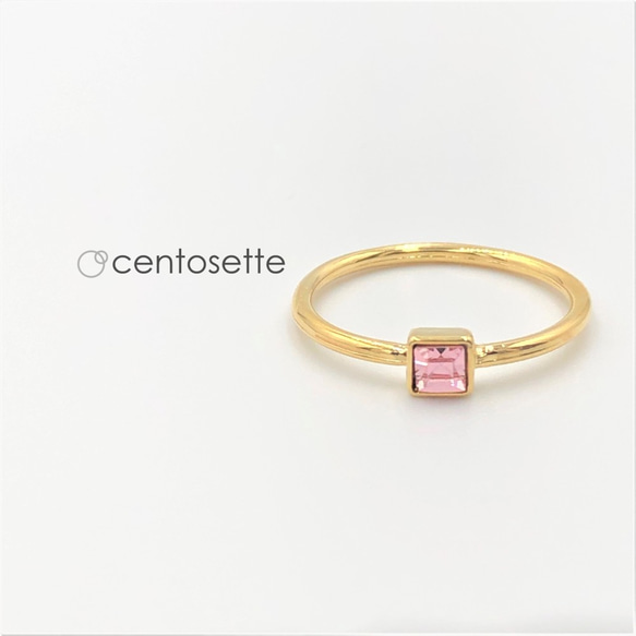 【再次上架】方形淺玫瑰色施華洛世奇水晶精緻金戒指/指環支架顏色多變 第9張的照片