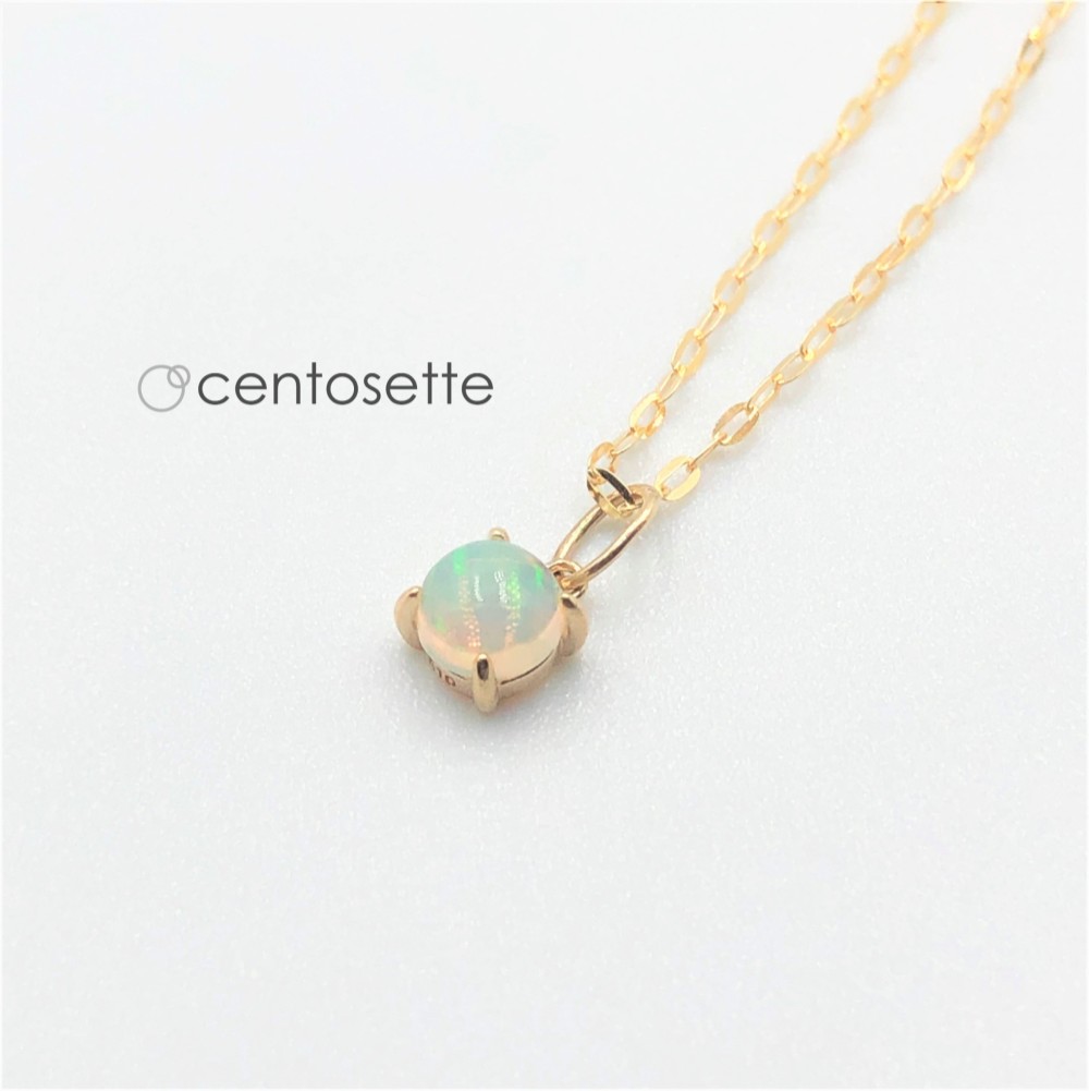 エチオピア産オパール18KYGプチネックレス/チェーン延長可