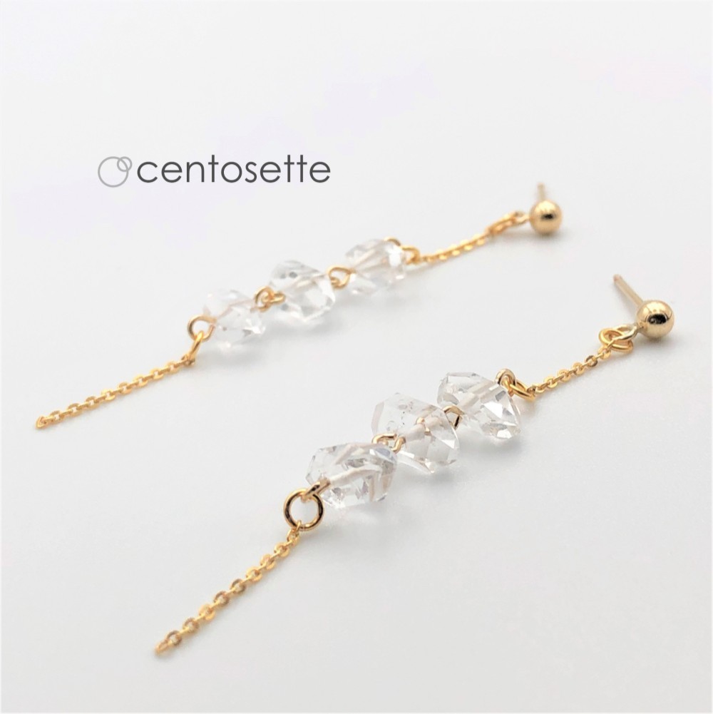 キラキラ揺れるハーキマーダイヤモンドのチェーンピアス/サージカルステンレスピアス・イヤリングへ金具変更可