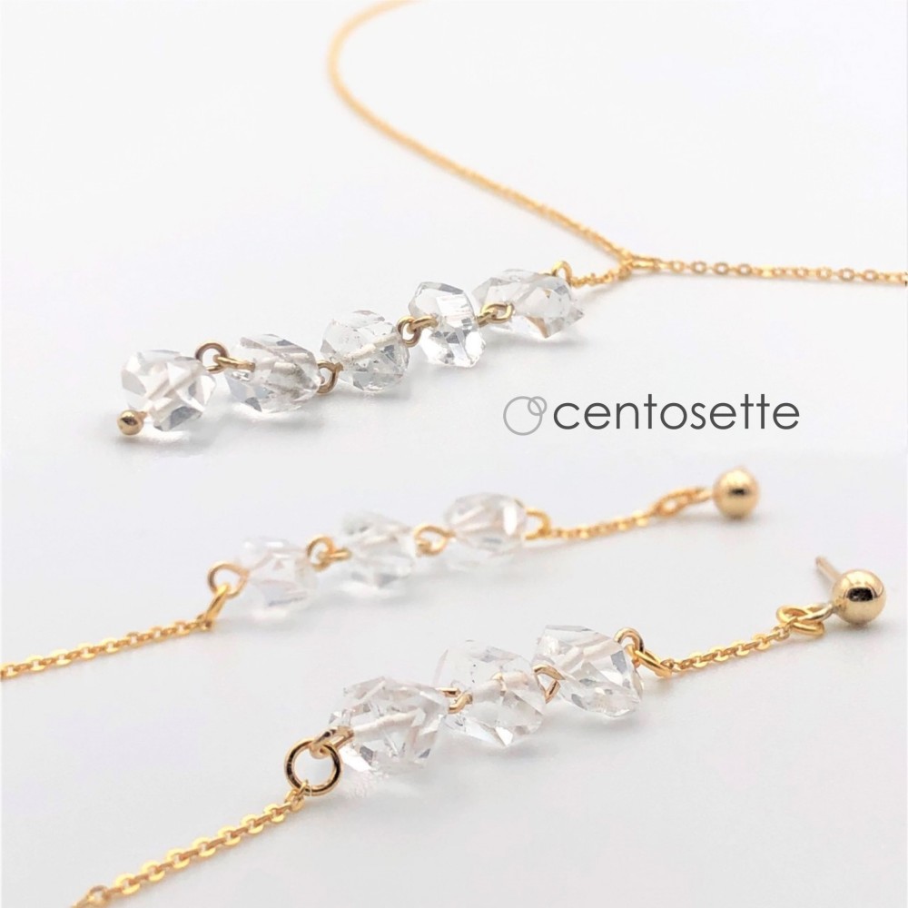 Creema限定冬の福袋2022・ハーキマーダイヤモンドピアス(金具変更可)＆ネックレス(チェーン延長可)