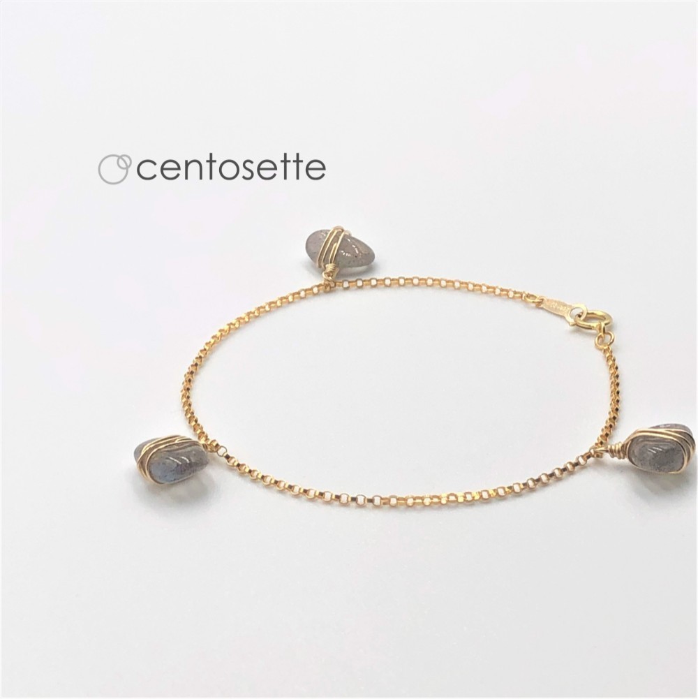 【再販】ラブラドライトの14KGFチェーンブレスレット/チェーン延長可・アジャスター付きへ変更可