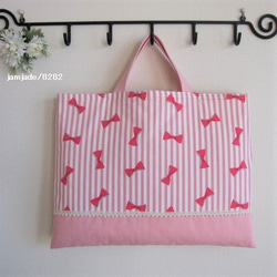 ピンク×ストライプ　入園入学3点セット　女の子　ハンドメイド 女の子 - 入園入学グッズ 5点セット - 保育園 幼稚園 レッスン