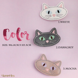 レザー刺繍キャット/ 猫ちゃんヘアクリップ ヘアゴム変更可能 3枚目の画像