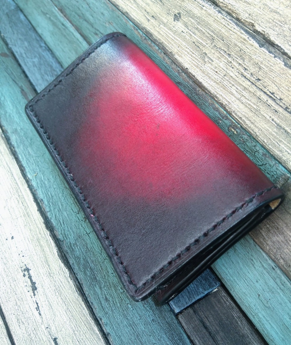 名刺入れ　手染め　ヌメ革　 (赤)　【受注生産】