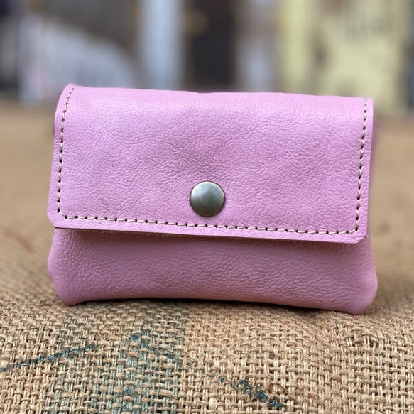 ピンク色の本革で作った２層のコンパクトな財布/2miru-pink 2枚目の画像