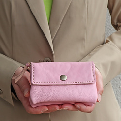 ピンク色の本革で作った２層のコンパクトな財布/2miru-pink 8枚目の画像