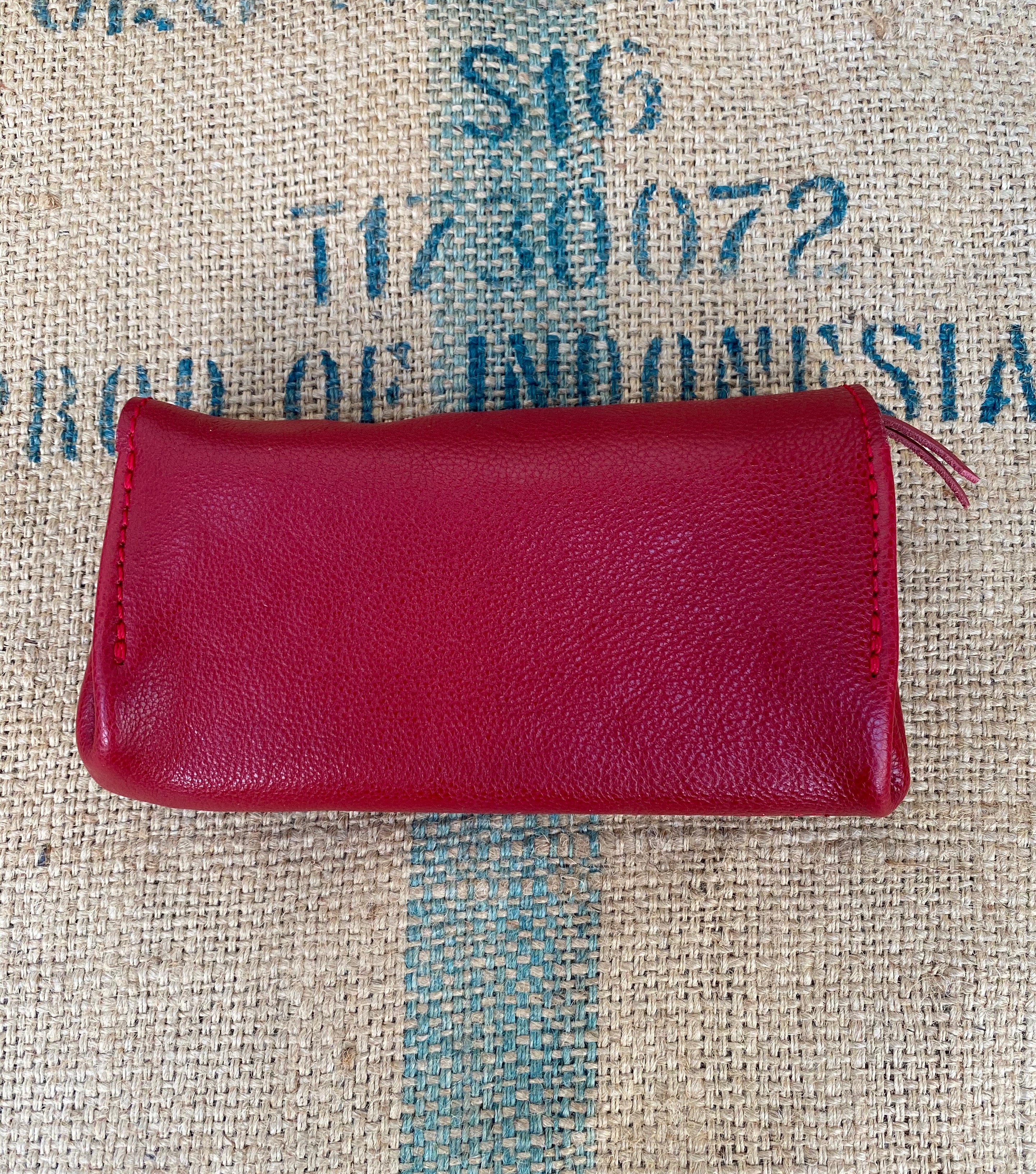 牛革のアコーディオンジャバラ財布/赤い財布ステッチも赤糸/ハンドメイド革財布/Jaba-red