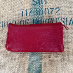 牛革のアコーディオンジャバラ財布/赤い財布ステッチも赤糸/ハンドメイド革財布/Jaba-red 7枚目の画像