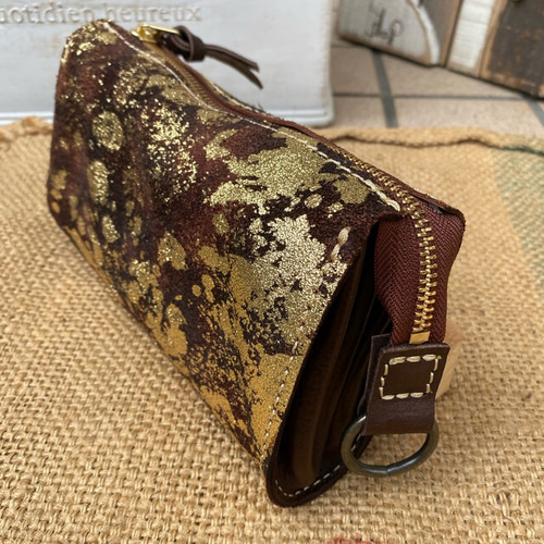 金箔を散りばめた本革の長財布/大きな財布/LV-choko✖︎gold 長 金箔を散りばめた本革の長財布/大きな財布/LV-choko✖︎gold 長