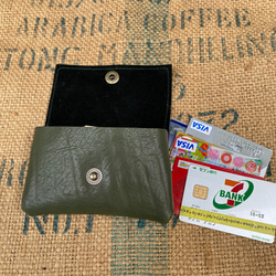 ハラコ本革のカードケース/小さな財布/green✖︎gold 2枚目の画像