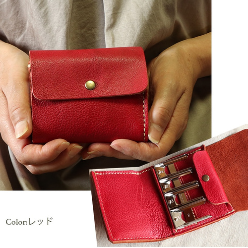 小さめの革財布/コインキャッチャー/coincatcher-red 小銭入れ・コイン