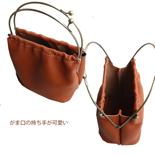 がま口持ち手が可愛い本革のカバン/gamabag-camel その他バッグ ベコ