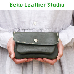 ２層の革長財布/かわいいレザー財布/グリーン/2sou-green 5枚目の画像