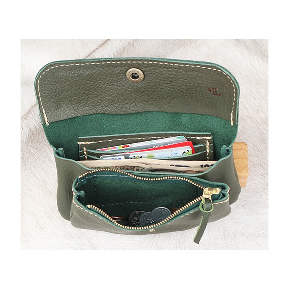 ２層の革長財布/かわいいレザー財布/グリーン/2sou-green 6枚目の画像