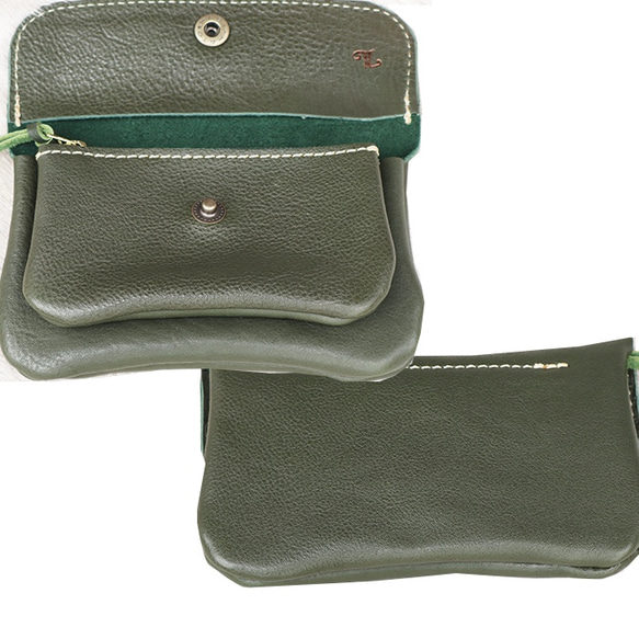 ２層の革長財布/かわいいレザー財布/グリーン/2sou-green 8枚目の画像