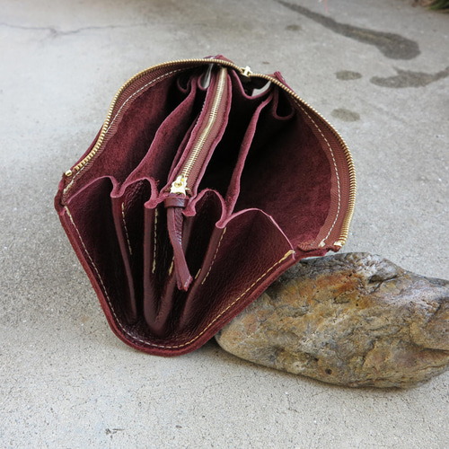 革の大きな長財布/ハンドメイド財布/リング付き/赤みの焦げ茶 その他